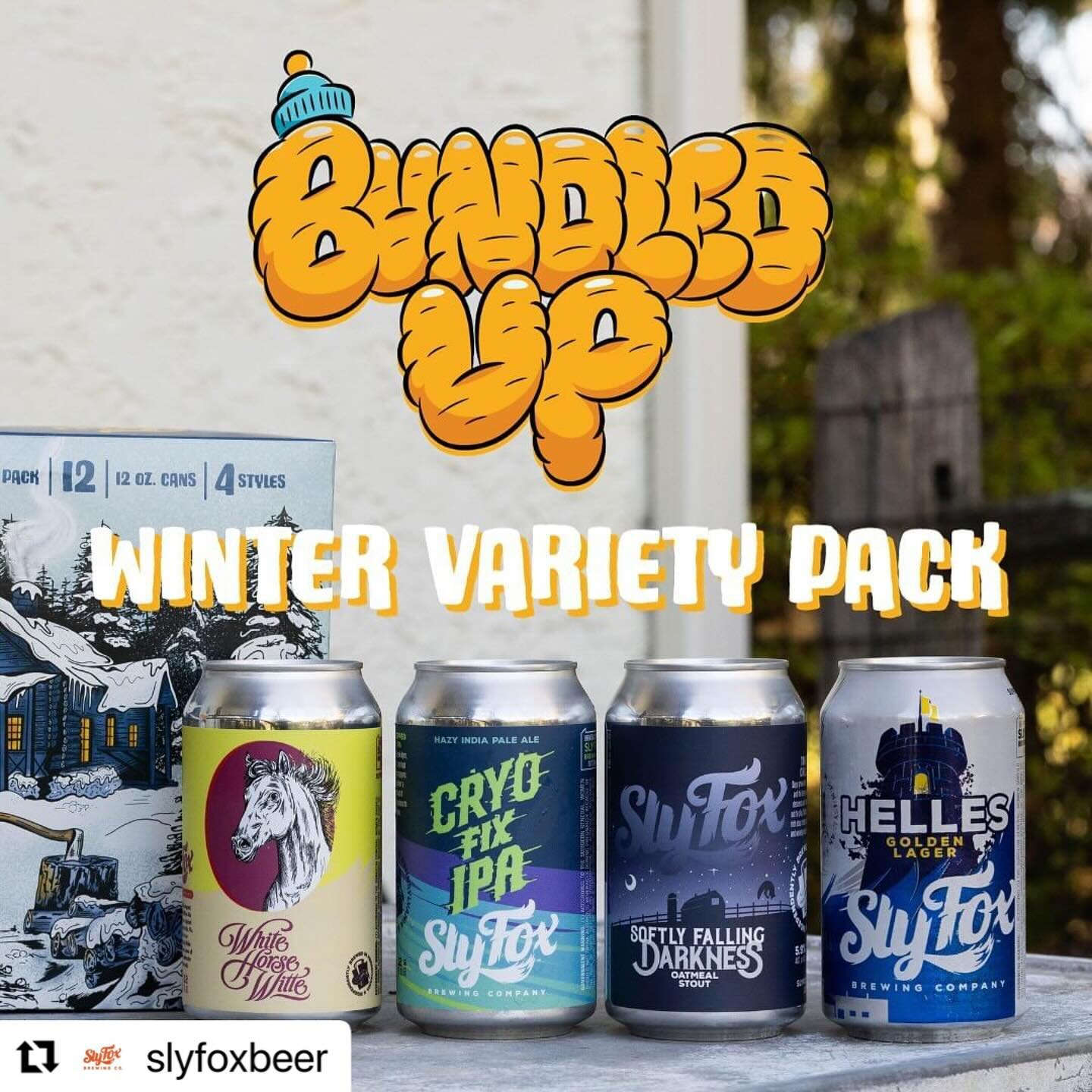 Available throughout FLORIDA!
@slyfoxbeer 
・・・
We recently dropped the perfect winter variety pack to keep you cozy through this winter season. We bundled up 4 beers that we think pair perfectly with a snowy walk, a fireside cuddle or a holiday party