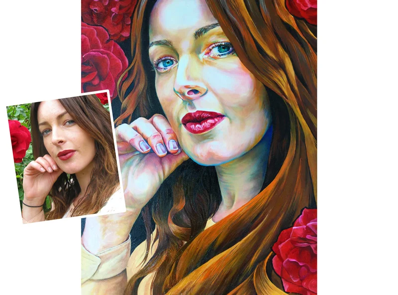 LADY WITH ROSES: Oil on Canvas: 50 x 70 cm *SOLD