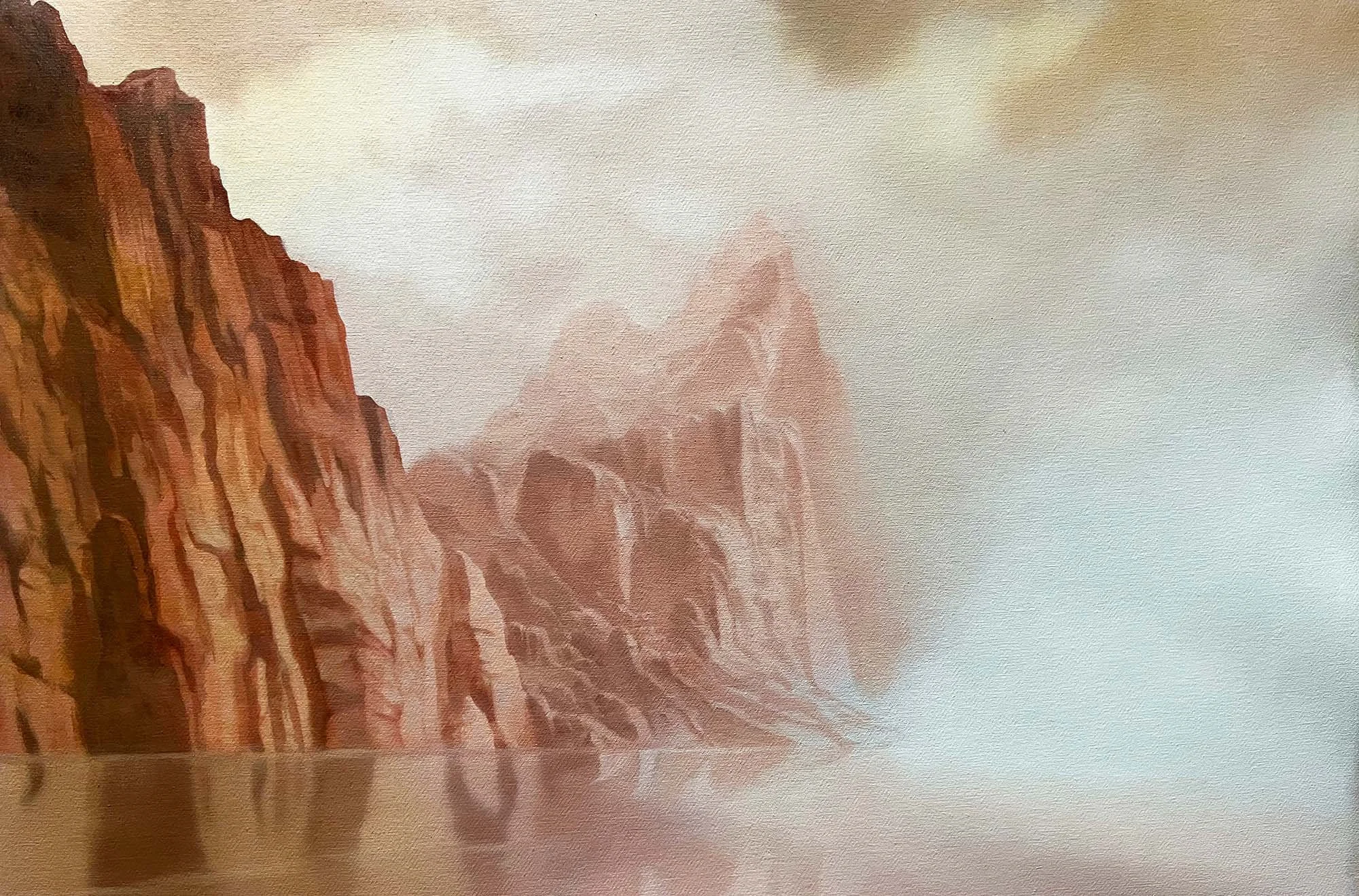   Chance, Lost Pearls of Great Price (after A. Bierstadt)  Oil, pearlescent pigment on canvas, framed in Tasmanian oak, 43 x 61 cm. 