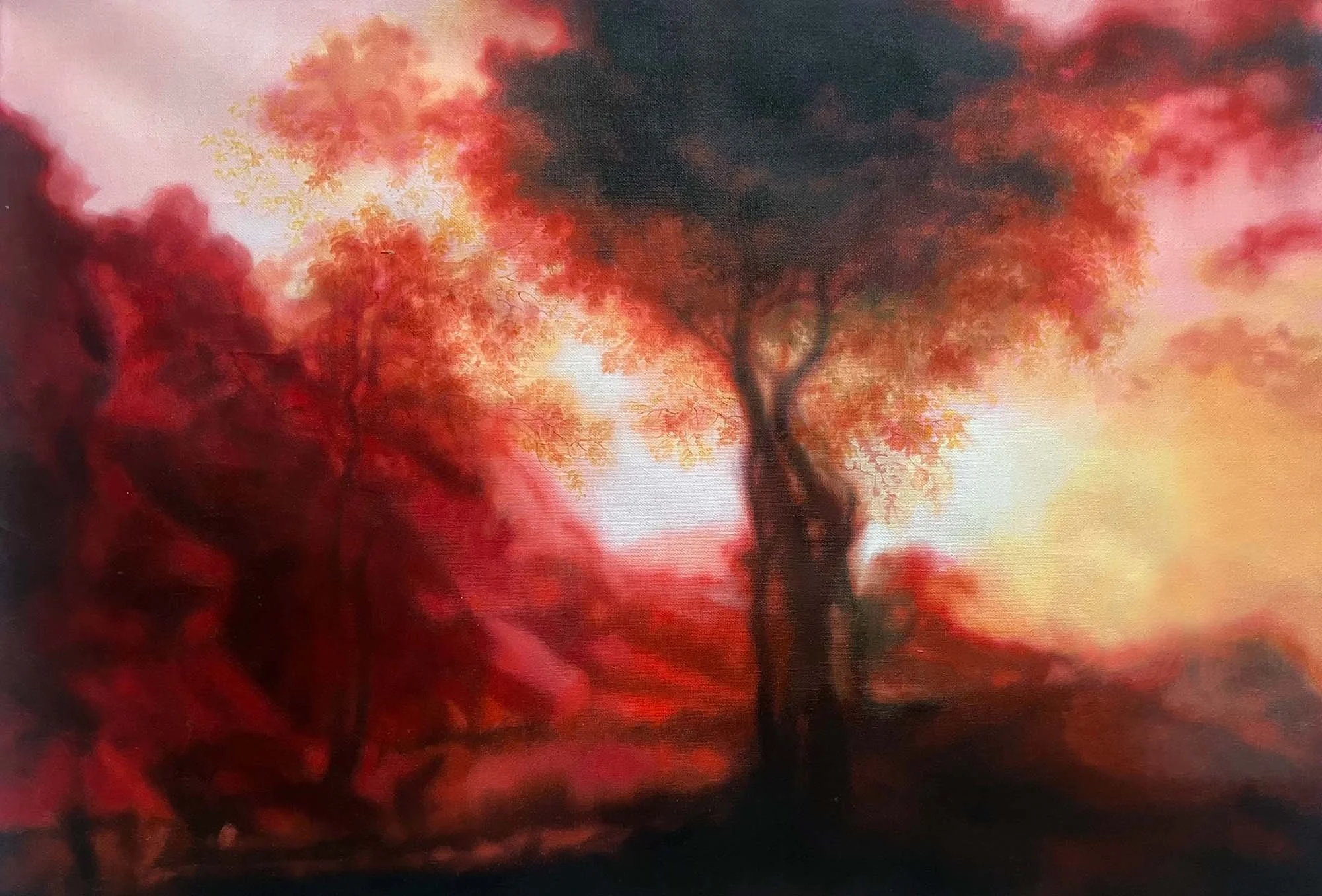   Like a garden in the Forest that the World will never see (after J. Both)  Oil on Canvas, Framed in Victorian Ash, 43.5 x 64 cm, 2025 
