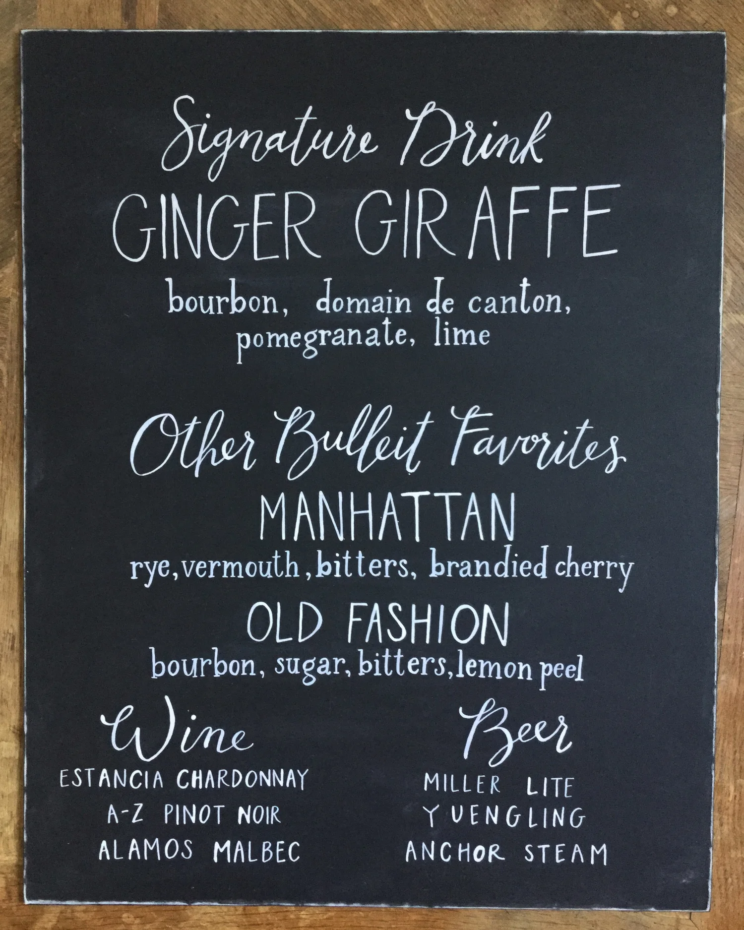 chalkboard bar menu / signature drink // calligraphy and lettering by hello, bird. 