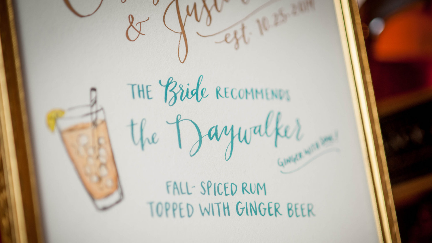photo courtesy of Ashley Peterson Photography // custom signature cocktail menu + calligraphy by hello, bird.