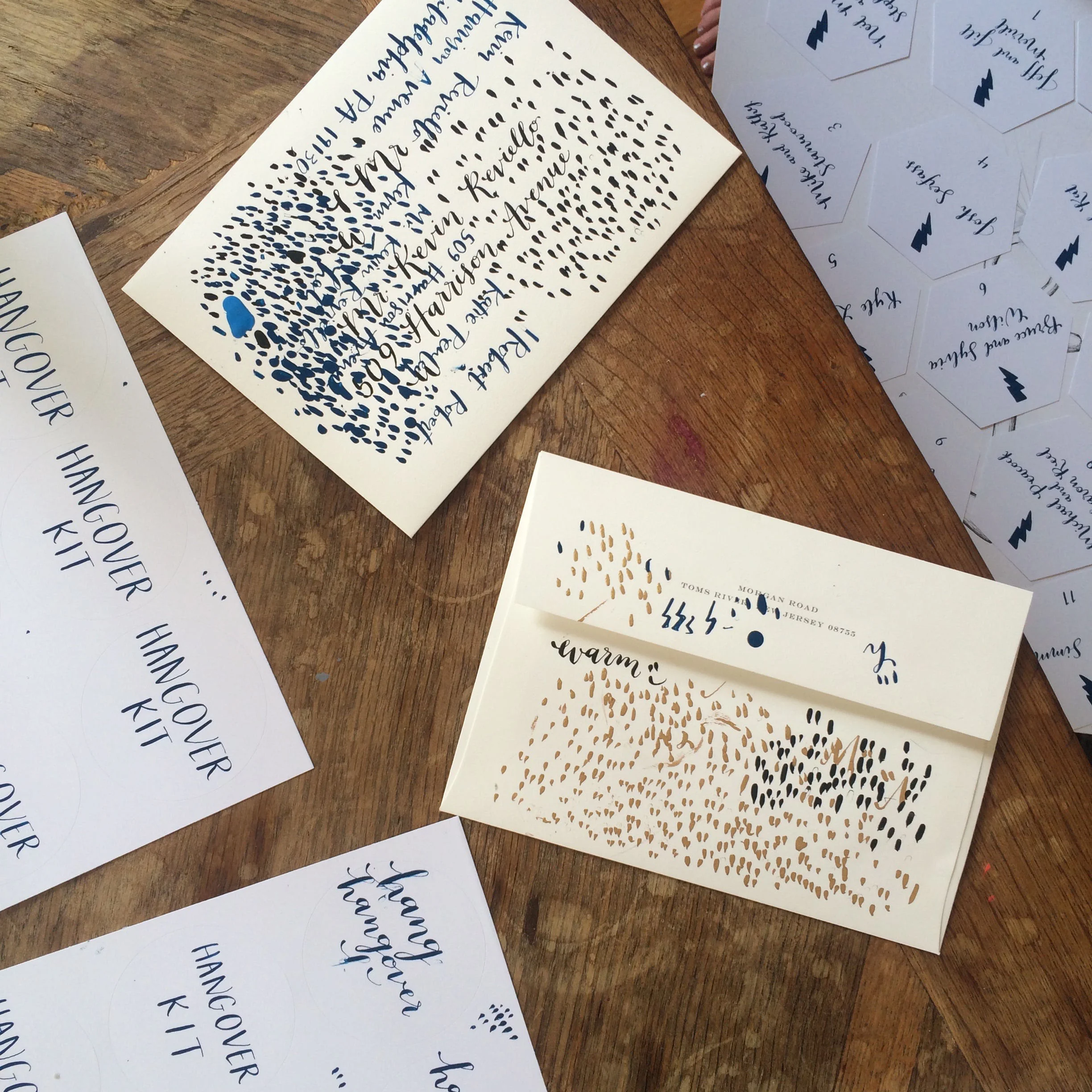 Scratch paper is my favorite. // Escort cards drying just below the desk. // // hello, bird. studio tour.