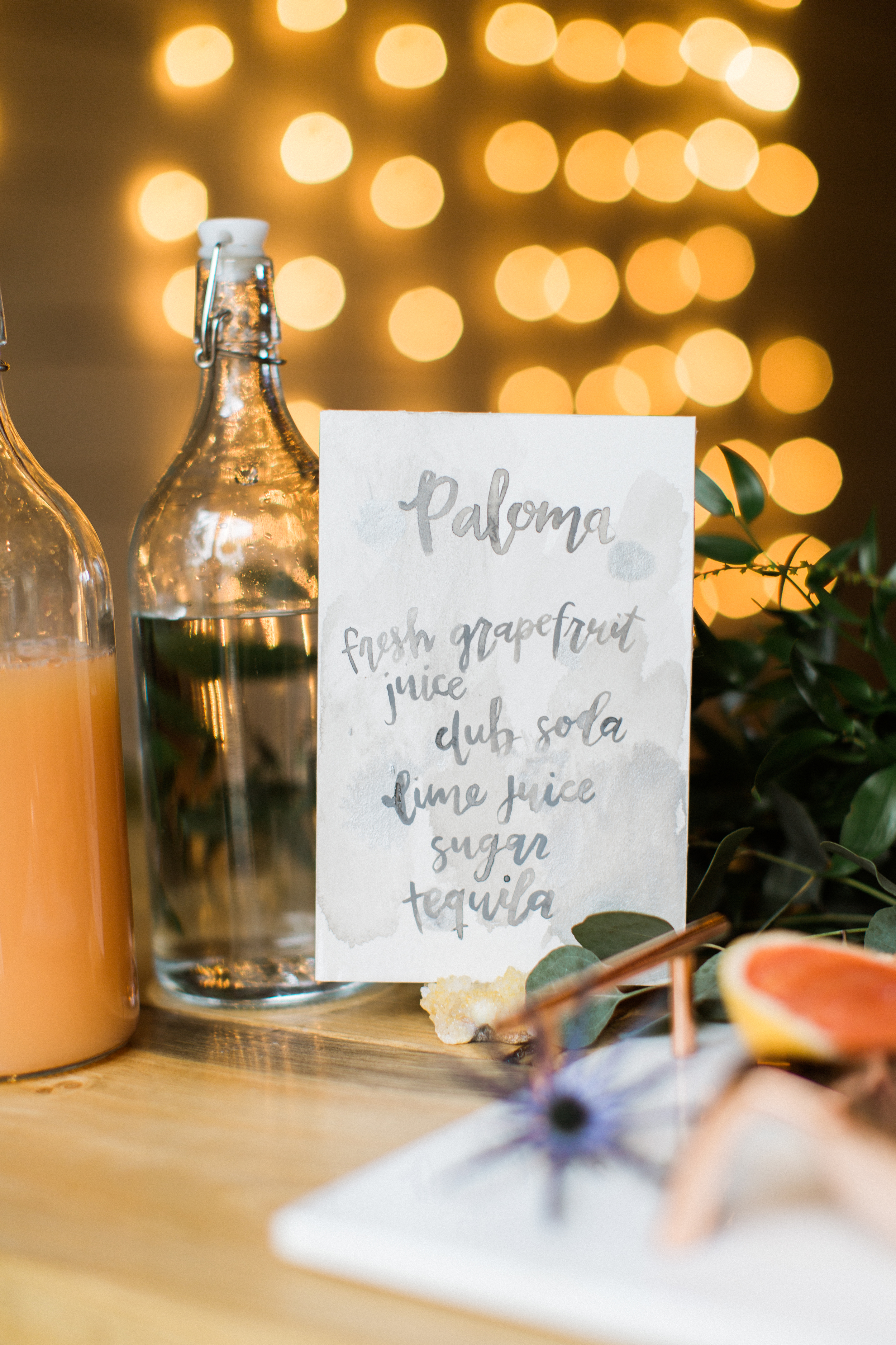 watercolor brush calligraphy single cocktail menu by hello, bird. // photo courtesy of Emily Wren Photography