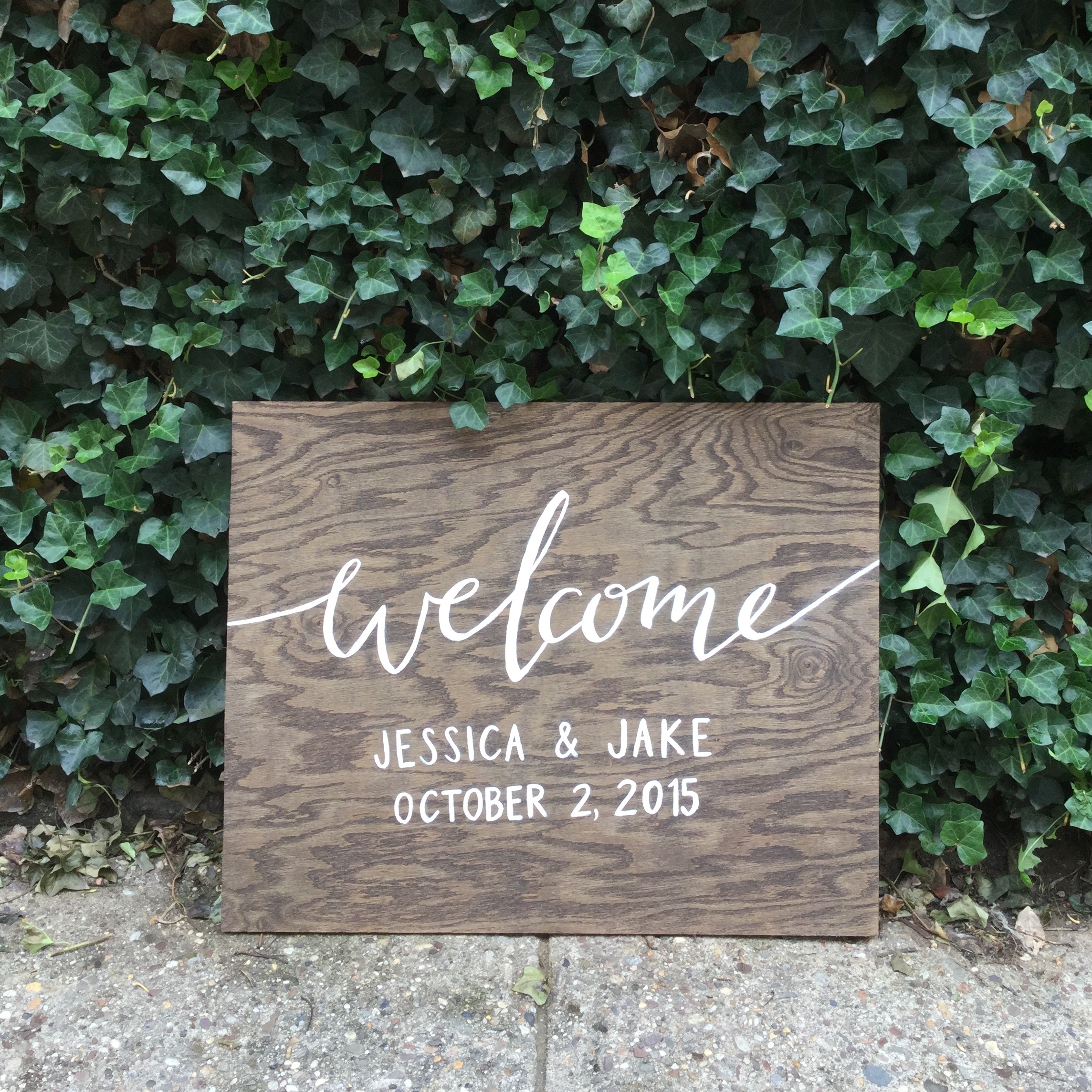 hello, bird. white ink calligraphy on board // wooden welcome sign