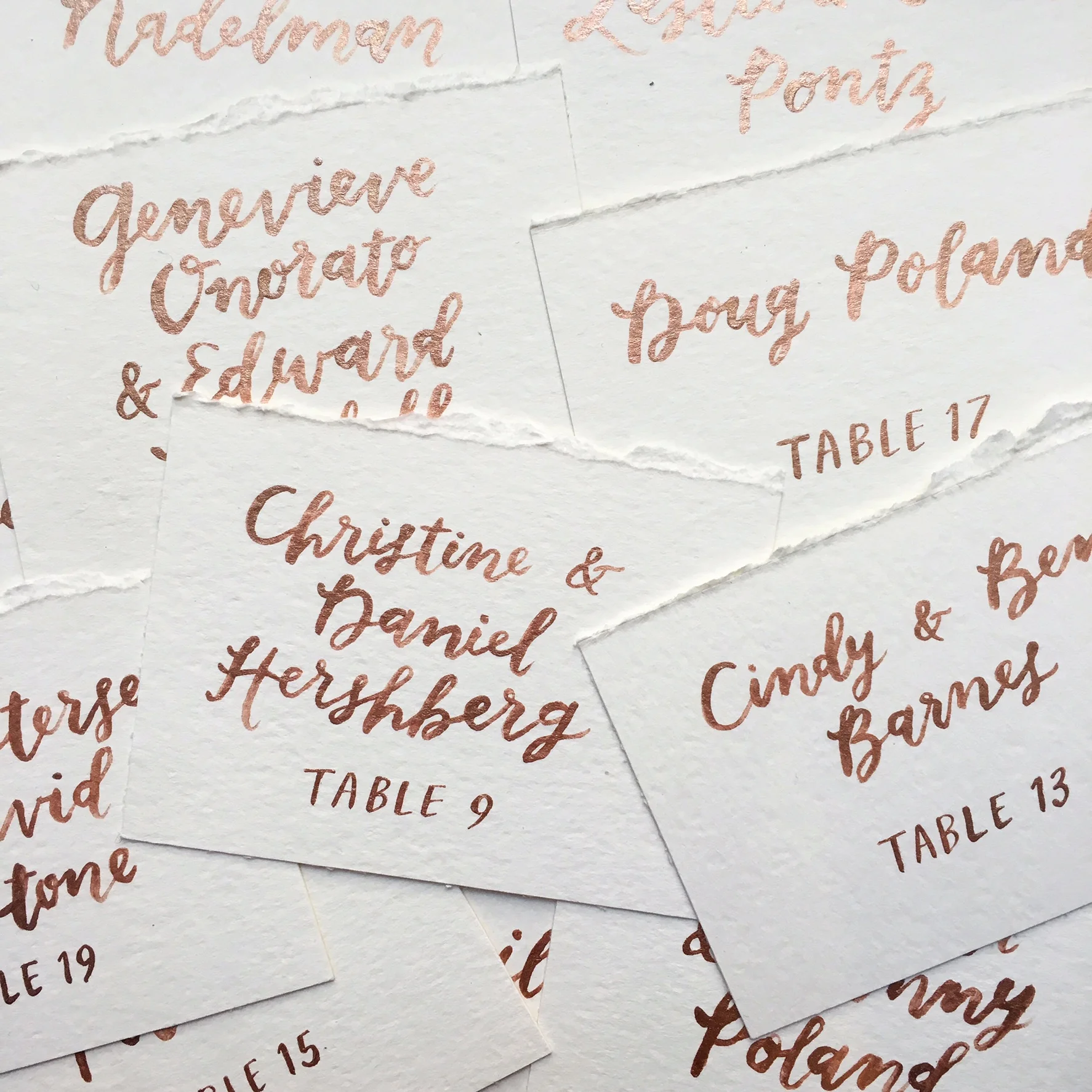 escort cards with rose gold ink by hello, bird. 