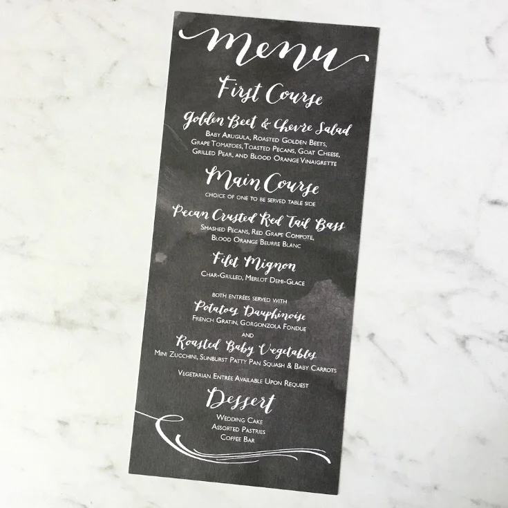 black and white dinner menu by hello, bird.
