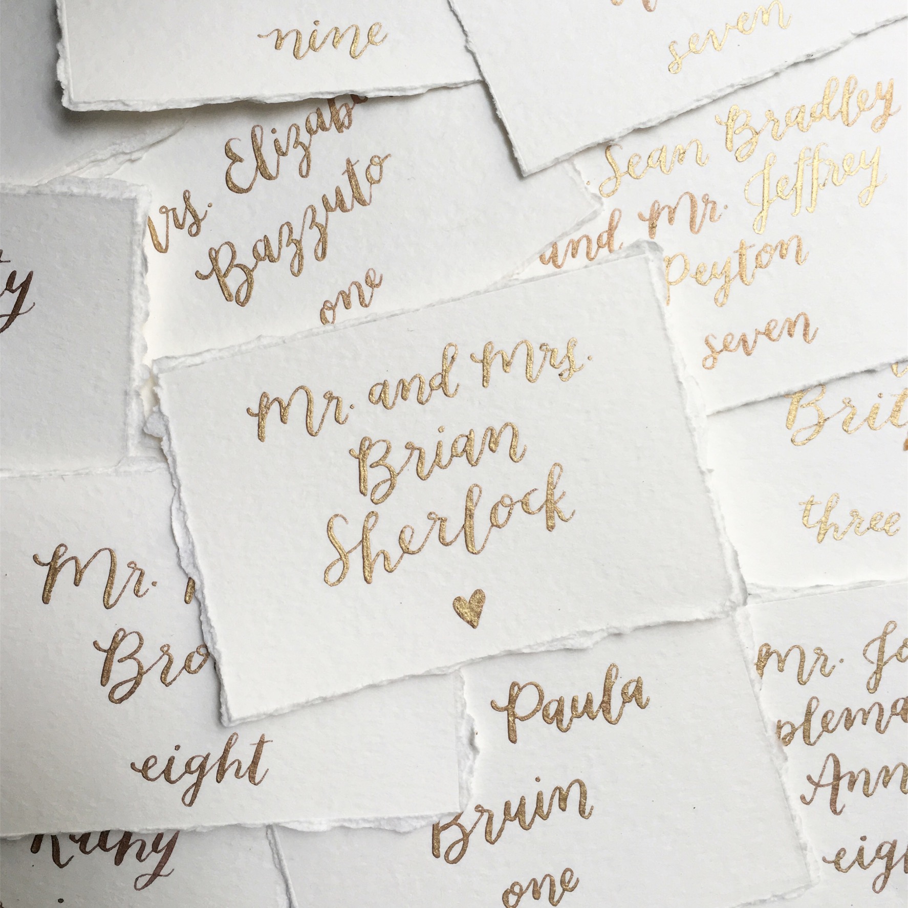  gold ink calligraphy +&nbsp;hand-deckle edge cards by hello, bird. 