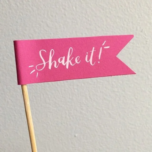  hello, bird. hand-crafted cocktail flags white white ink calligraphy on hot pink 