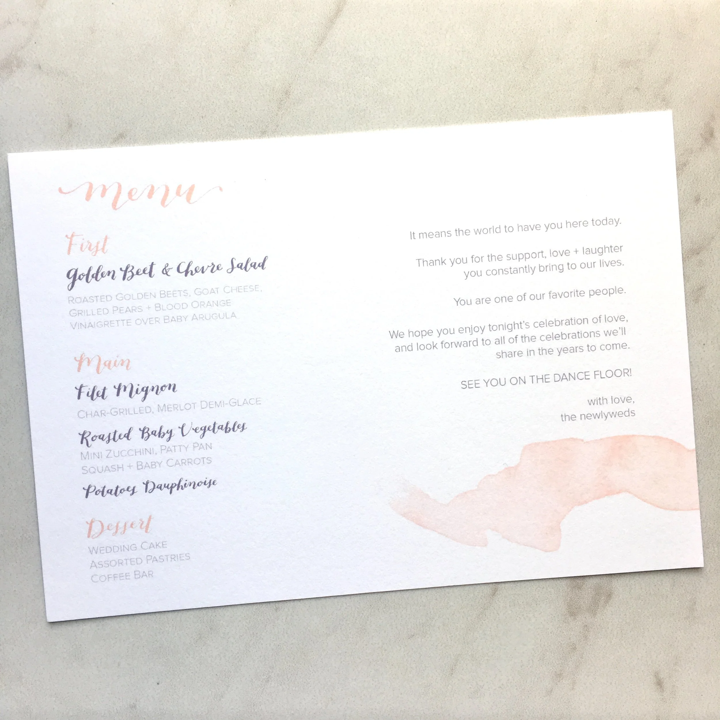  horizontal printed wedding menu by hello, bird. 