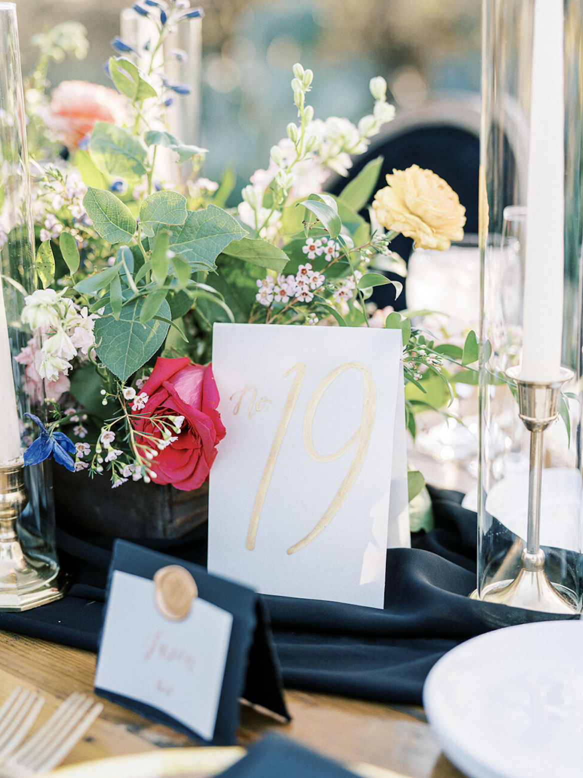 vellum table numbers with gold ink by hello, bird. // photo by Daniel Kim Photography // florals by Sarah’s Garden Style - for an El Chorro Wedding in AZ