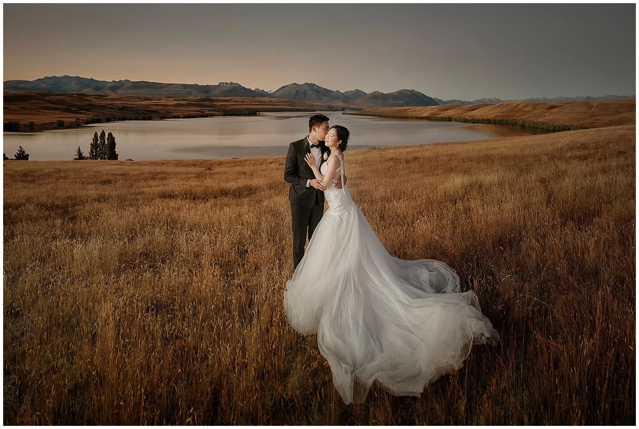 Queenstown Destination Heli Wedding in New Zealand. Lake Erskine, Coromandel Peak,  Glacier Ice Cave