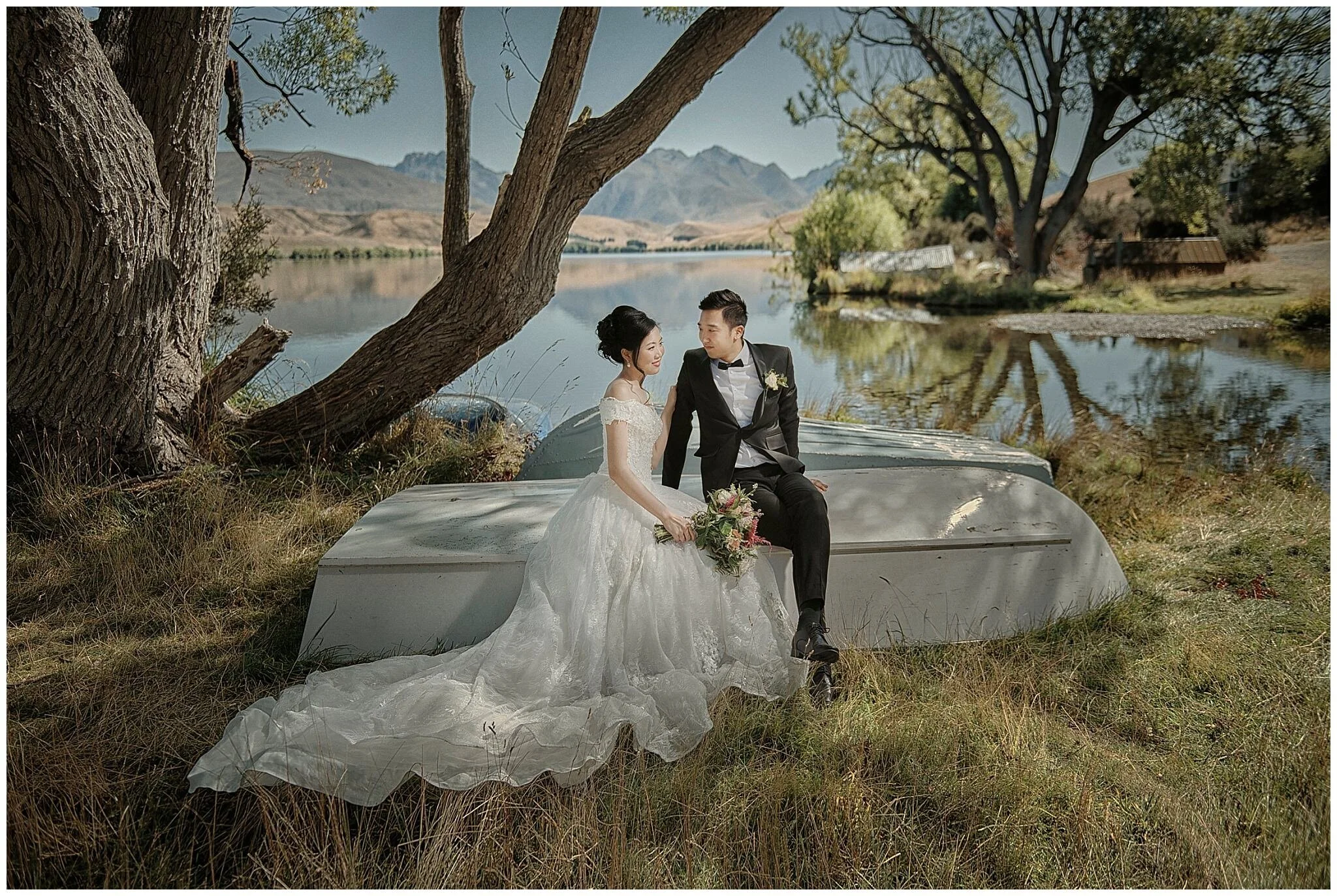 Queenstown Destination Heli Wedding in New Zealand. Lake Erskine, Coromandel Peak,  Glacier Ice Cave