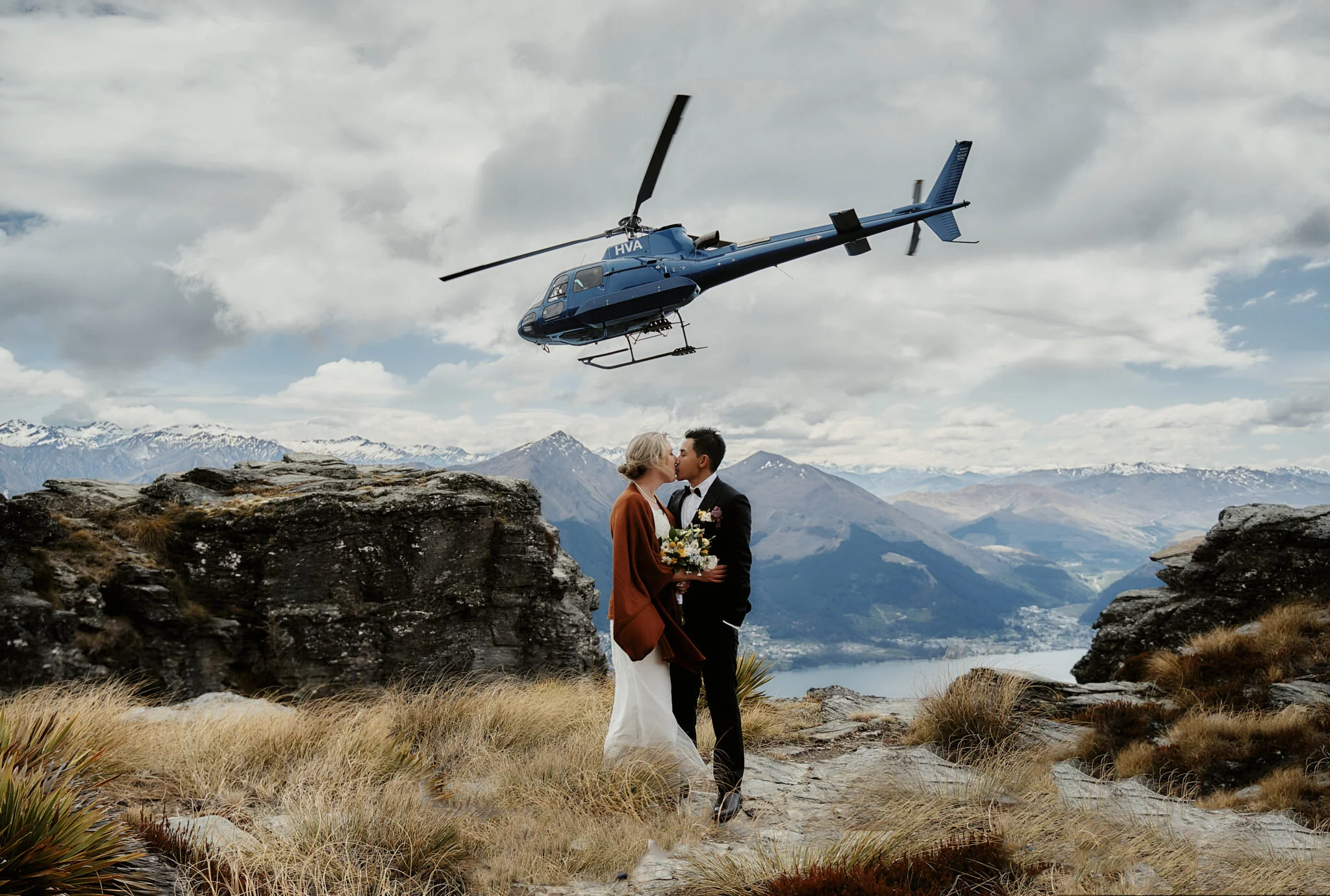 Mary and Minh's Queenstown Cecil Peak Heli Wedding on The Ledge