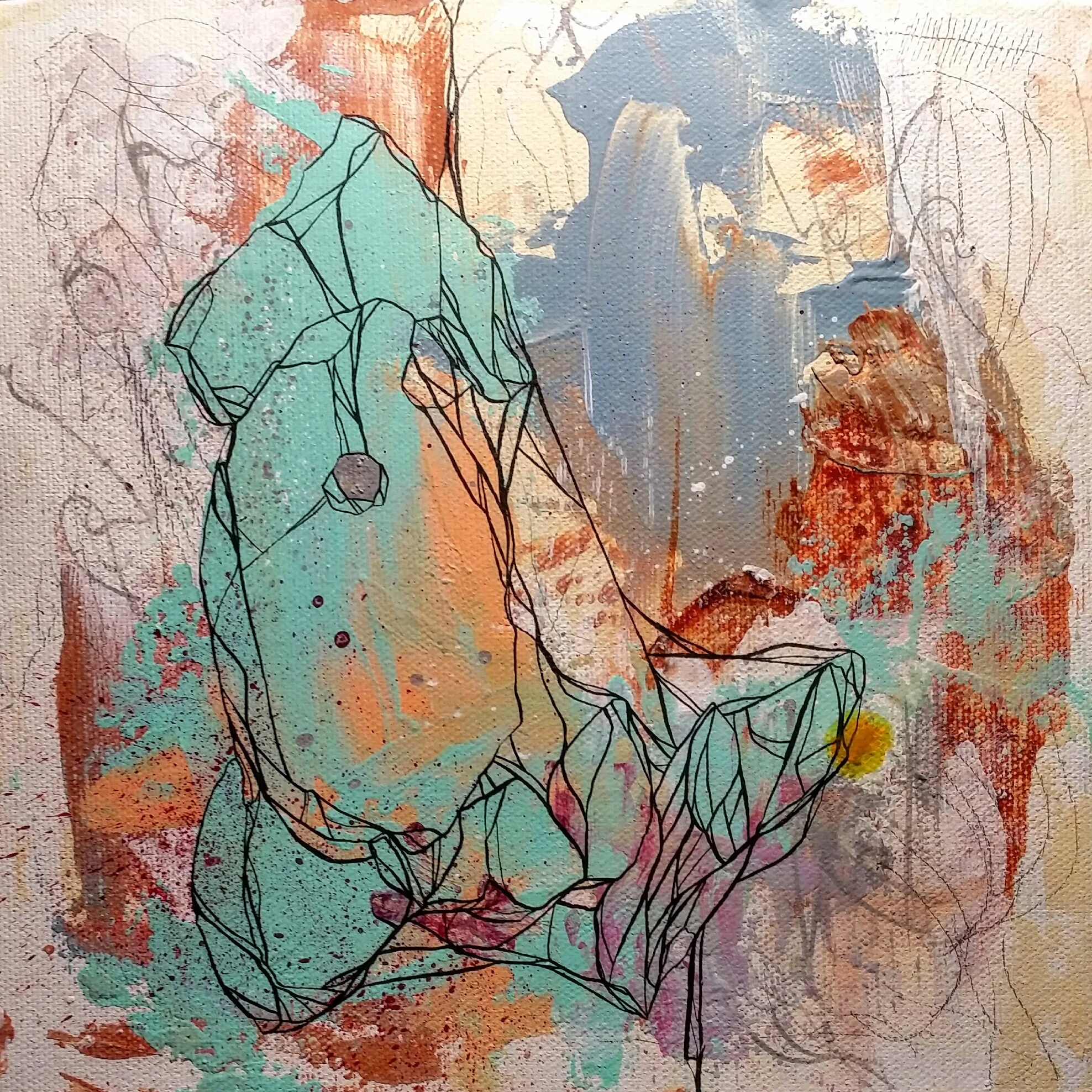 SQUIDISH / acrylic + ink + graphite / 8" x 8" on canvas