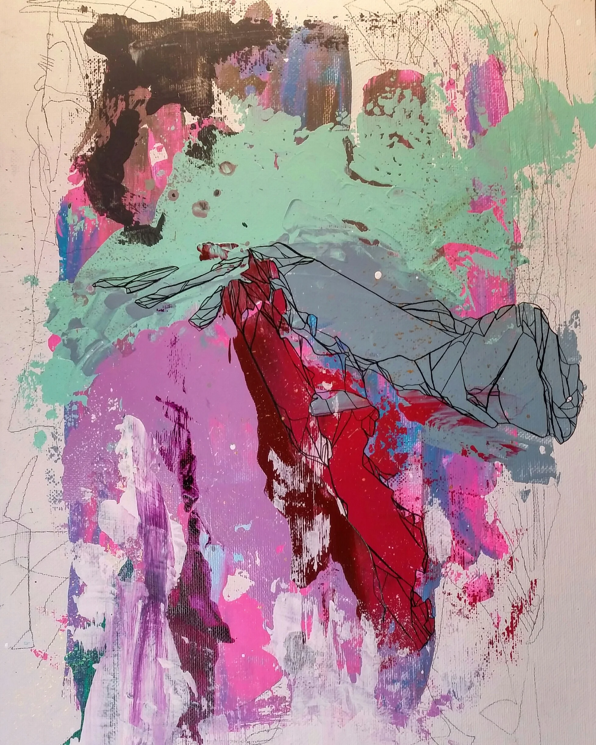 CONDITIONING / acrylic + ink + graphite / 12" x 16" on canvas board