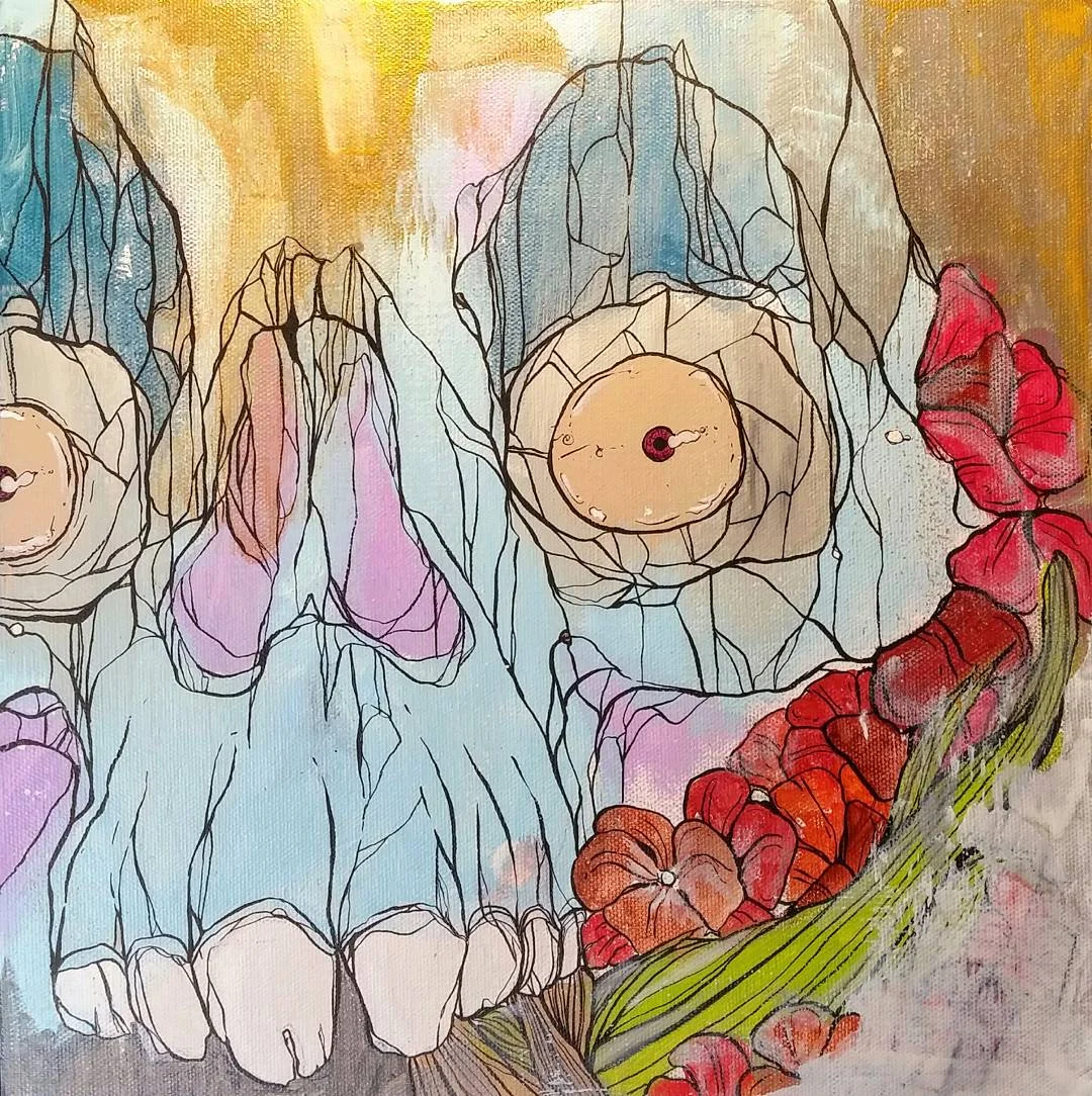 WASKULL / acrylic + ink / 16" x 16" on canvas