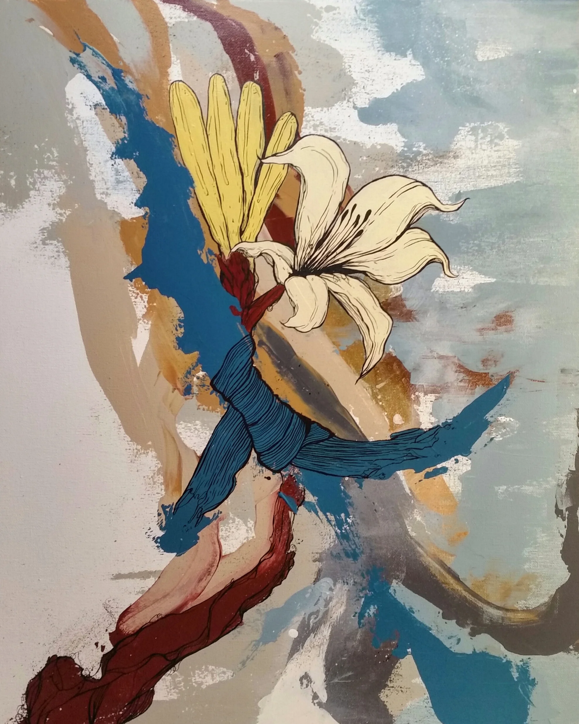 IN THE DARK CORNERS / acrylic + ink / 16" x 20" on canvas