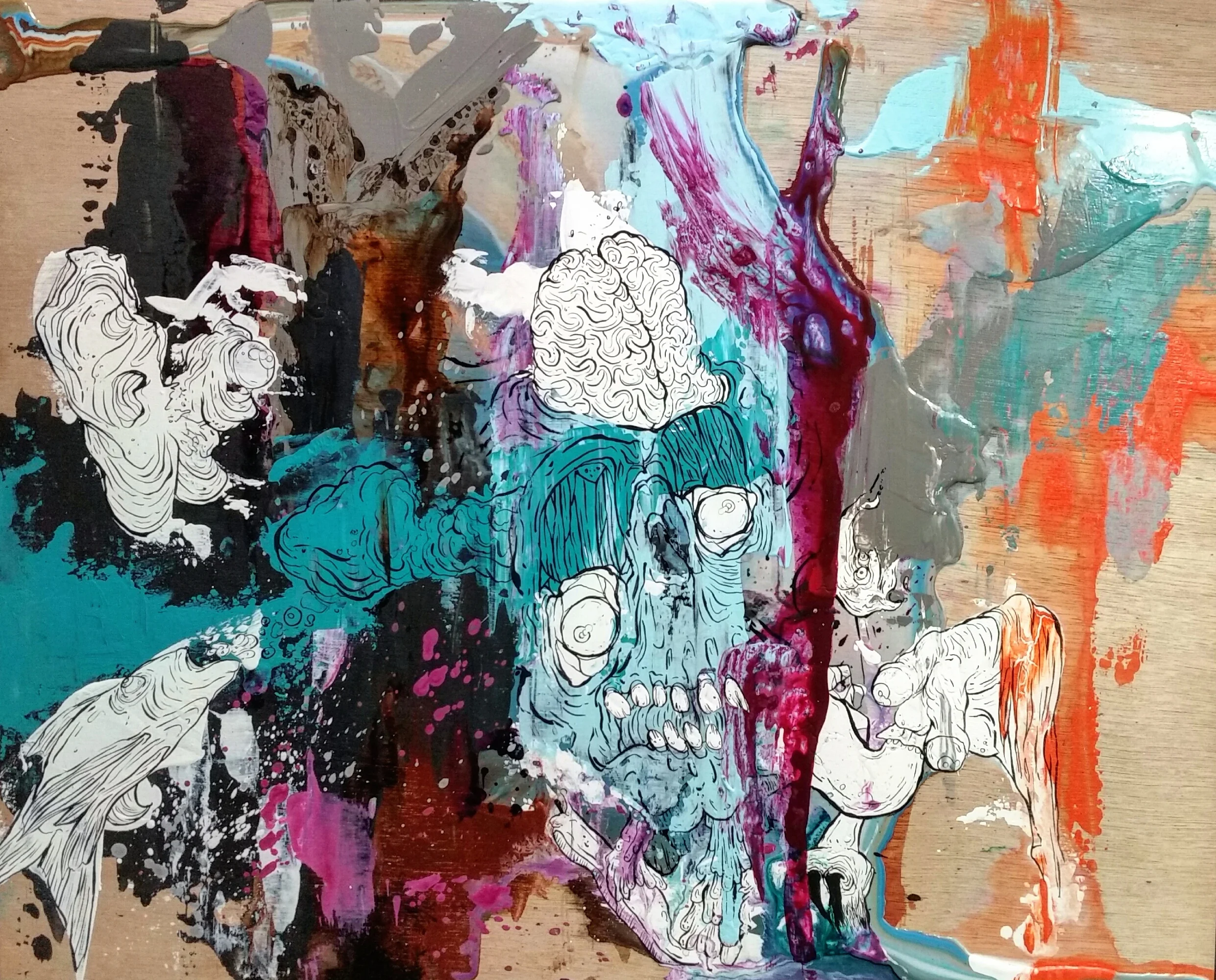 GELATIN / acrylic + ink / 24" x 16" on wood board