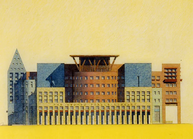 Denver Public Library, color pencil presentation drawing