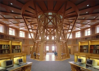 Carpet design, wall color, Denver Public Library reading room, Michael Graves architect