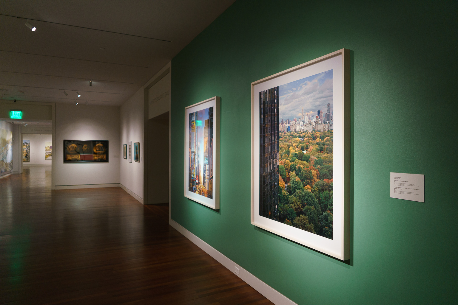 Robert Polidori's "Looking East, 42nd Street, New York" (2002) and "View of Central Park and Trump Tower from Time Warner Building, New York" (2003), two massive c-prints