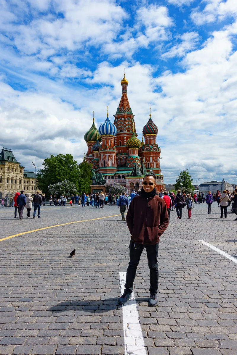 Posing for a tourist picture in the Red Square