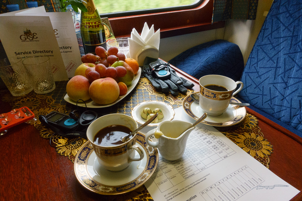 Enjoying the first of many coffees and chocolates on the train, free and unlimited at all hours