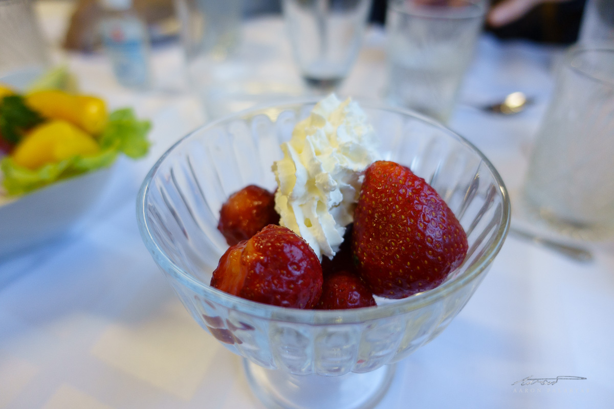First of many desserts: strawberries and cream!