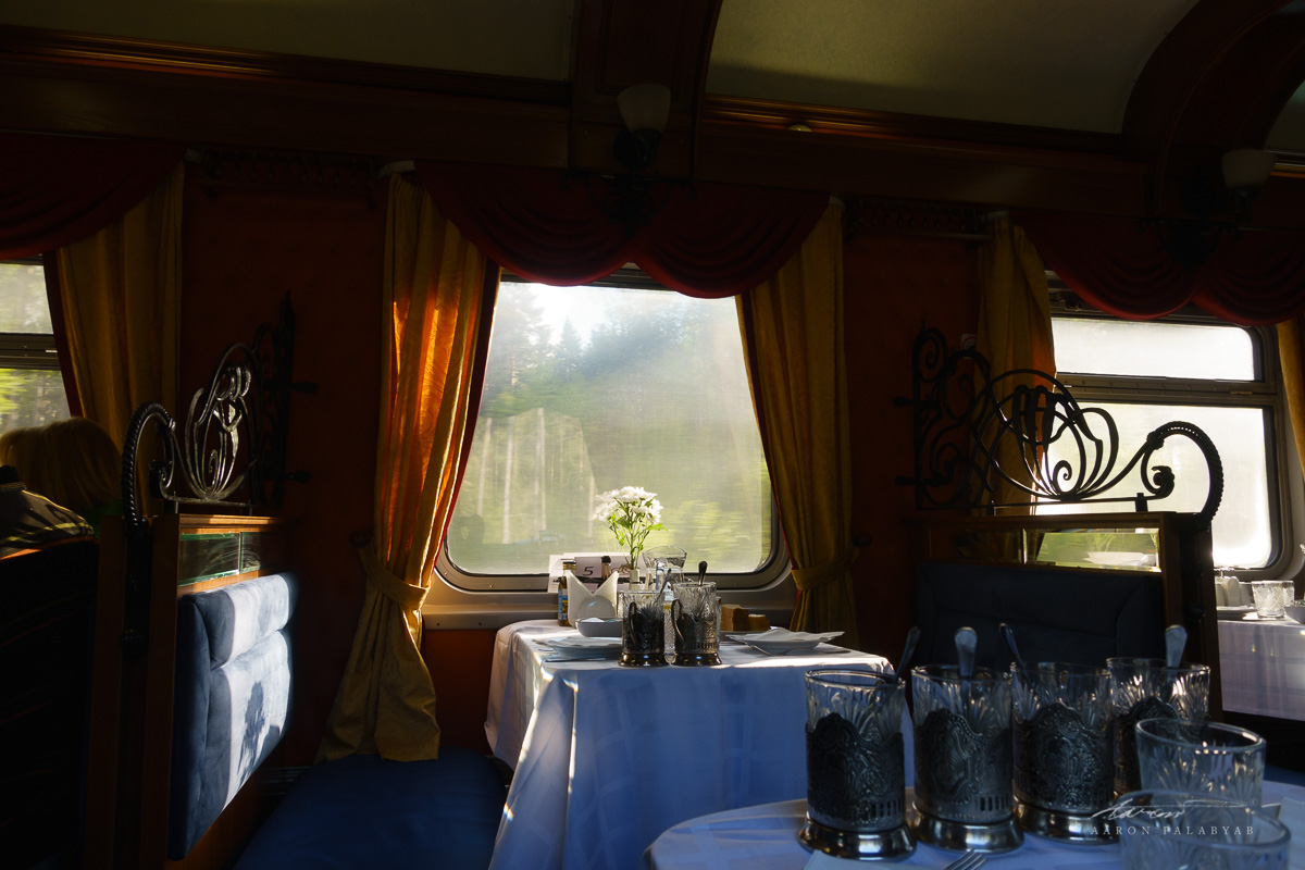Mornings in the dining car, awaiting breakfast