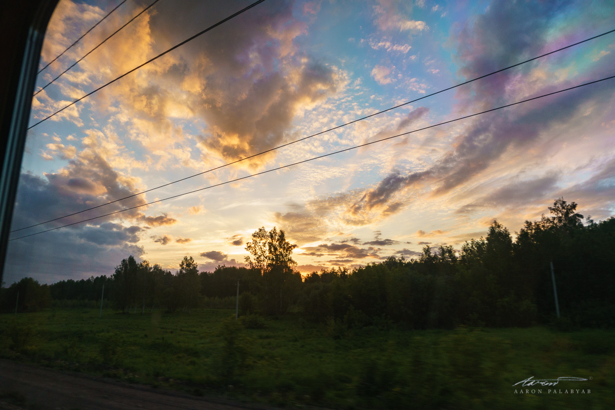 Enjoying this sunset from our cabin window
