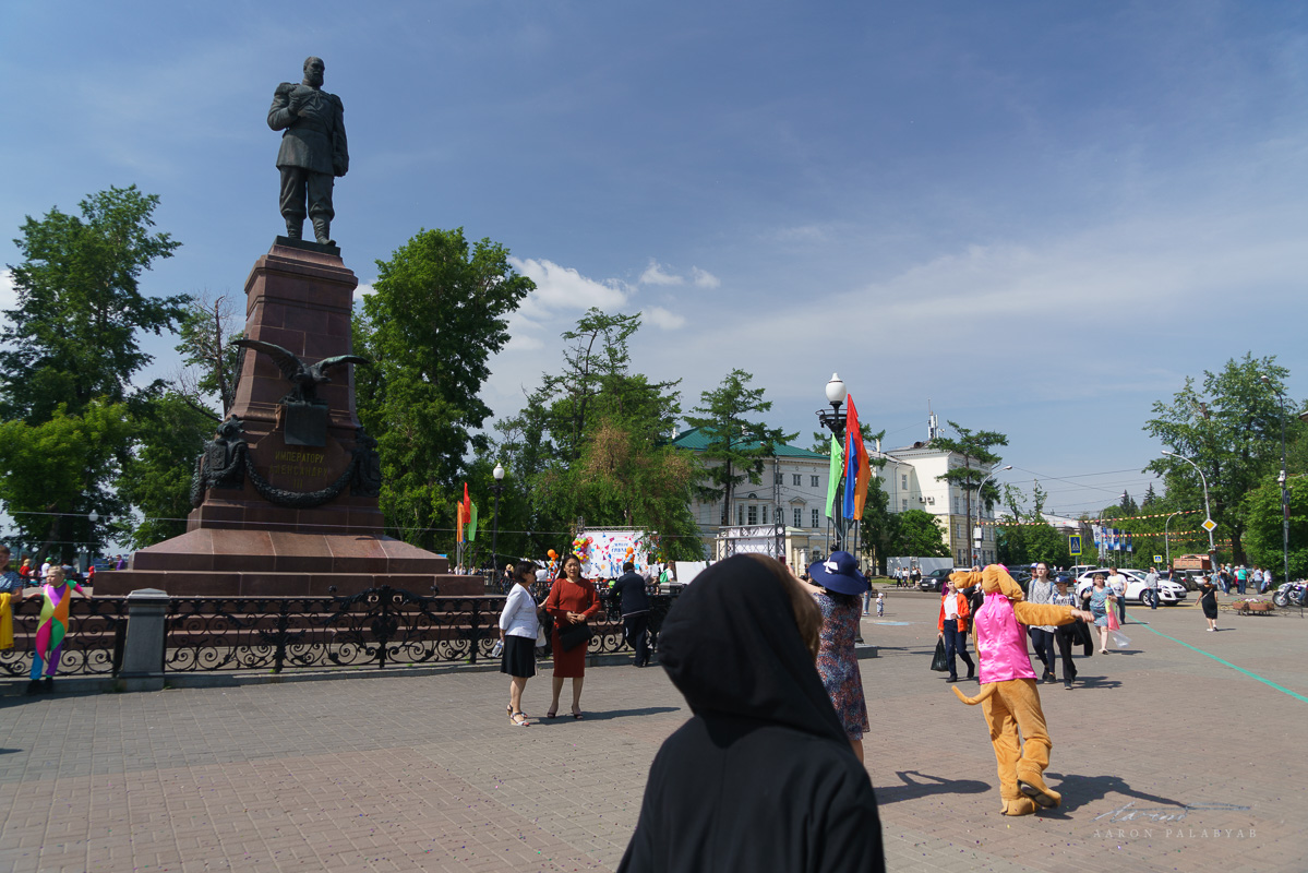 Monument to Tsar Alexander III. That is a teenage girl in a dog suit, who happily greets all passersby. Not the Russian coldness we were expecting.
