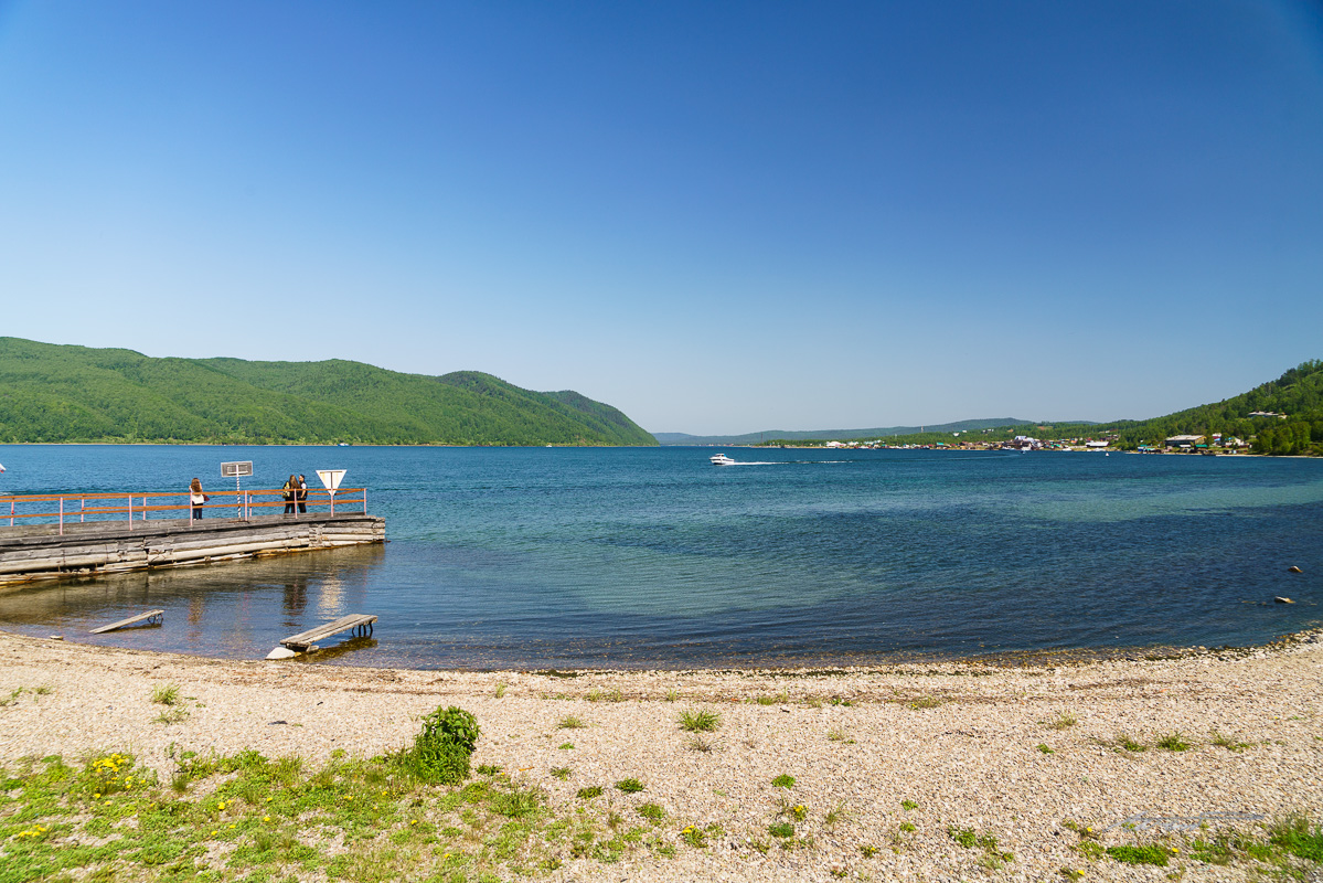 Stopping to take pictures of crystal clear waters of the Angara
