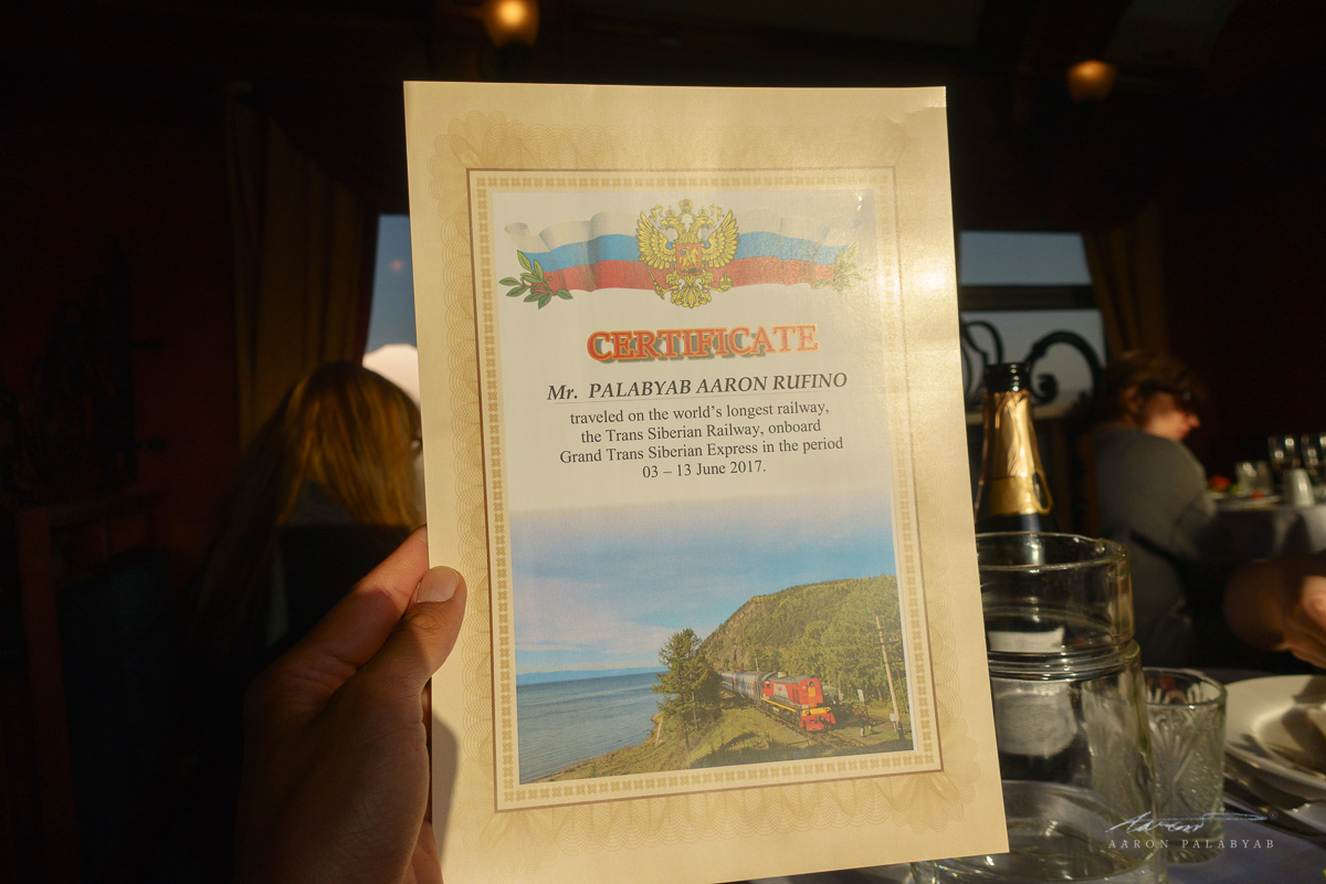 Certificate for traveling on the Trans-Siberian Railway