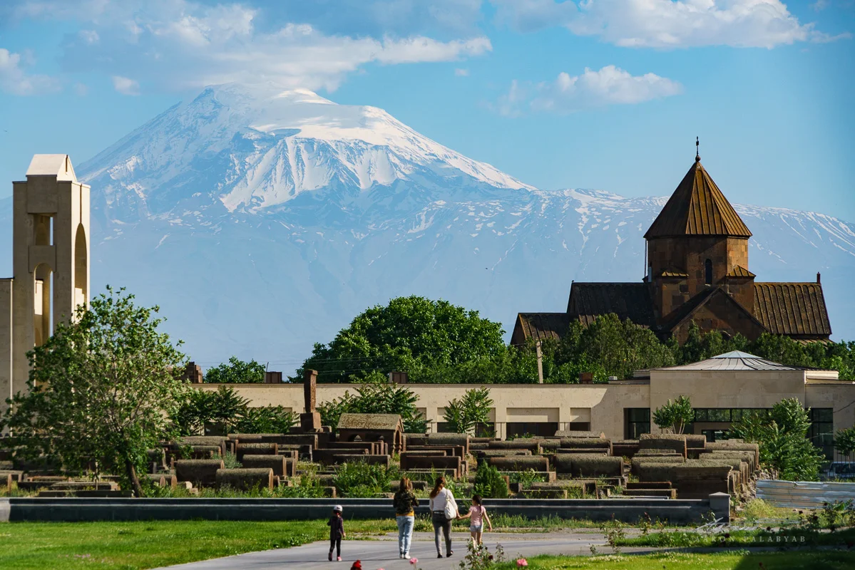 Looking up at Mt. Ararat, the incredibly massive holy mountain and symbol of Armenia