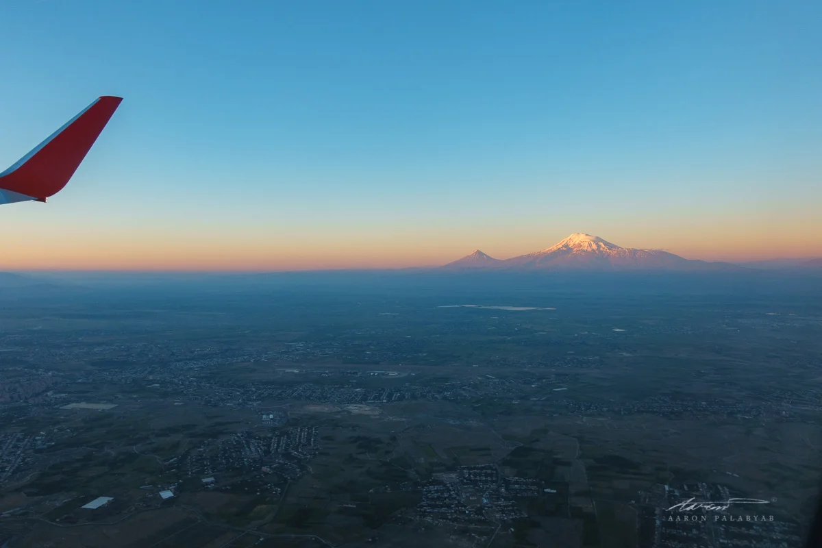 One final look at majestic Mt. Ararat at sunrise from onboard our Aeroflot flight to Moscow for the Grand Trans-Siberian Express