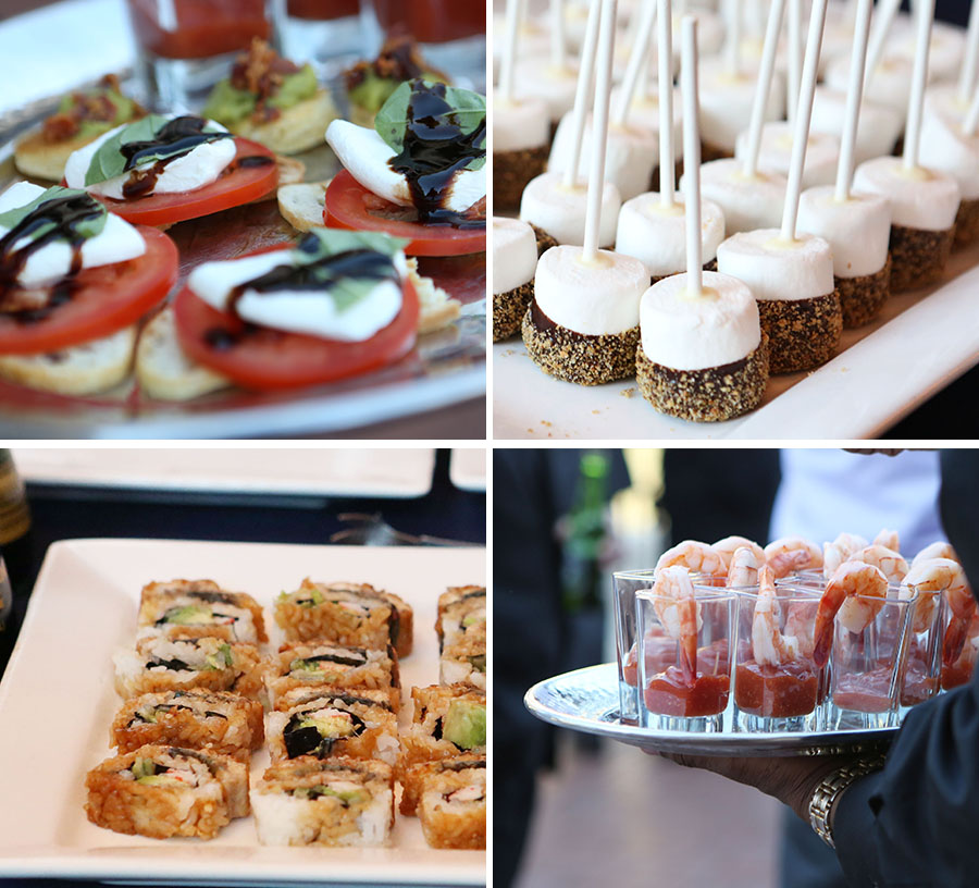 Catering by MBP Catering. Talk about Amazing!! They had food stations set up all around the reception space that included a sushi station, carving station, "mashtini" mashed potato bar, and a Mediterranean station with fresh hummus, pita and an array of fresh veggies. YUM! 