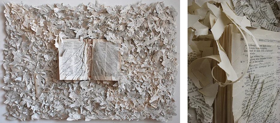 Seeing Power 2008 Found book and torn paper on plywood