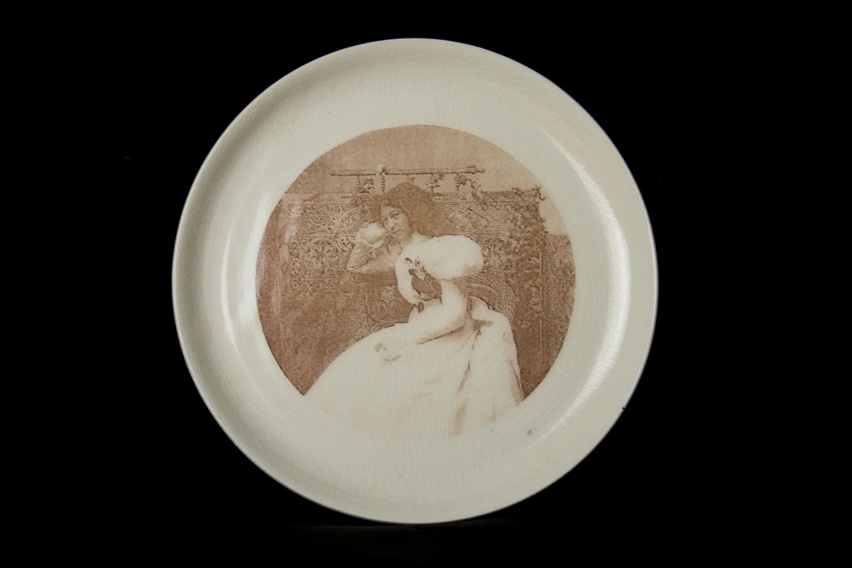 Ida Lange 2016. Glaze and fired-on decals on porcelain. - 8.5” diameter