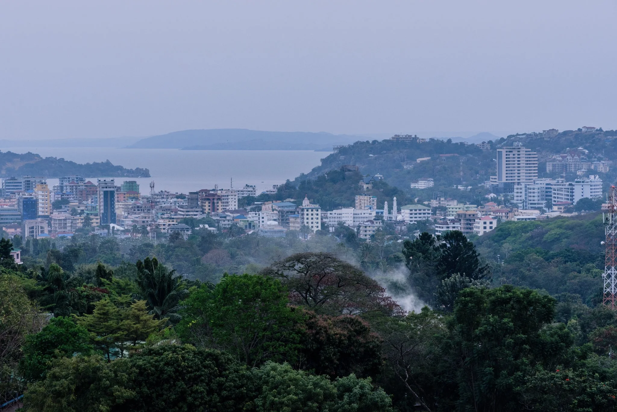 Aerial view of Mwanza City on the shores of Lake Victoria in Mwanza, Tanzania.