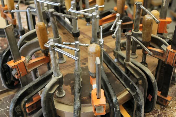 Only a few clamps are necessary... Then let it sit overnight.