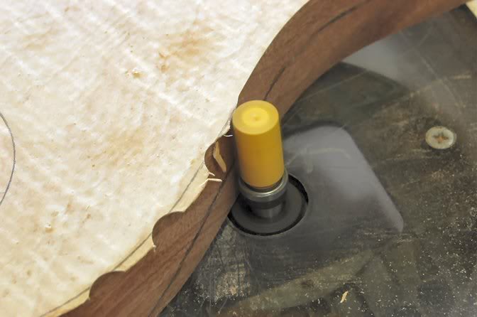 Now to the router table to “clean” up the edges. Note that I have taken little “bites” out of the critical areas to reduce the chance of chipping the veneer.