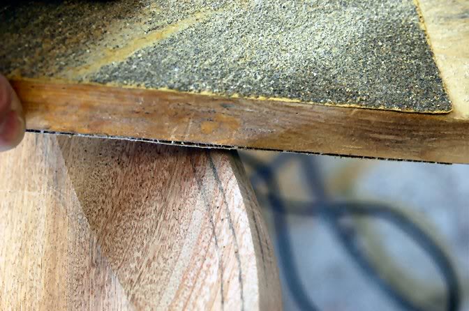 Now, you can see I have already marked the reference lined for the round over, so using the rounded sanding block, repeat the same process as used on the arm contour.
