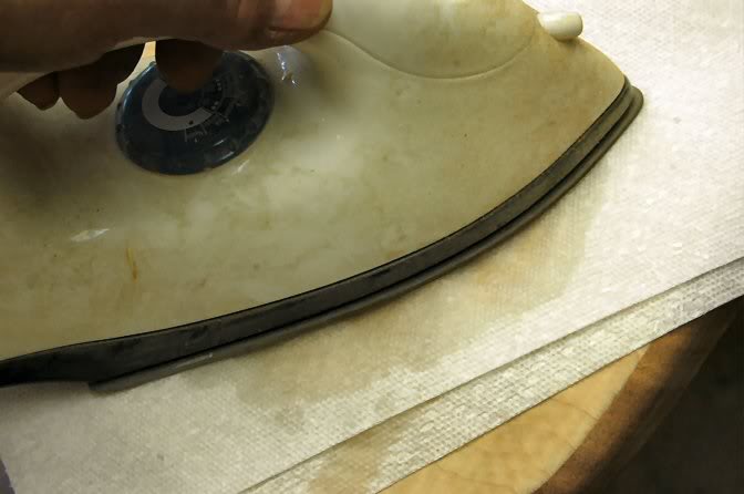 It happens. So out with the trusty Iron and a wet paper towel.