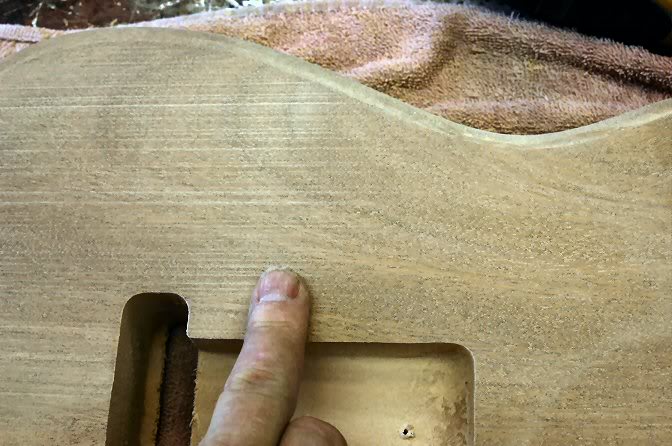 Now start sanding. I usually go at it with 220, then finish with 320. But watch closely, you want to be sure to remove any “machine” marks such as the panel sander’s footprints.