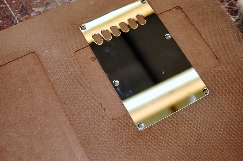  Actually before I did this, I took my tremolo cover template and routed a test in a piece of scrap whatever was close enough to grab, that way everything is ready to roll as soon as possible. Remember, the tape + lacquer don't play well together.   