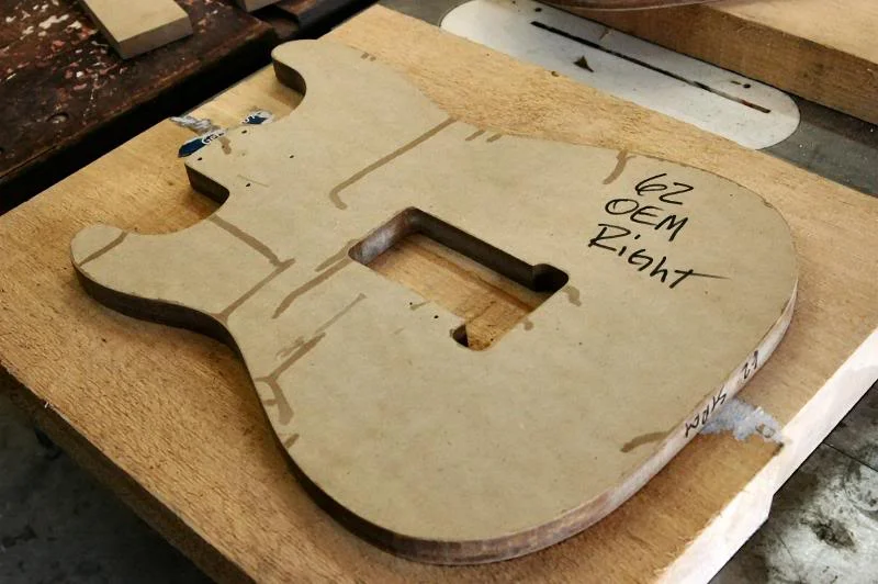 So I have this nice 2 inch thick piece of spruce, with a Strat body lurking somewhere inside. I guess I better get to removing what doesn’t look like a Strat. I took my trusty template...