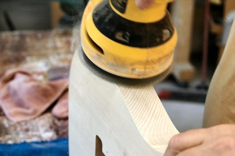  I use a spindle sander inside the horns, and a random orbital on the outside edges. That’s this time. I generally grab and use whatever tool is the handiest at the moment,. 