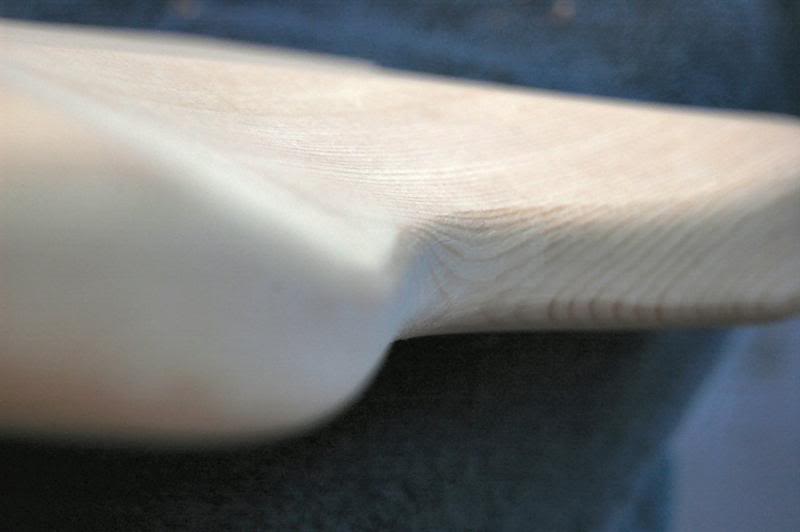  I use the same method on the back. Just checking and sanding out what doesn’t look like a Strat. Some may wonder why I don’t use a scraper cut to the ½” radius to shape the round-overs through the contours. It’s actually easier and faster to do it t
