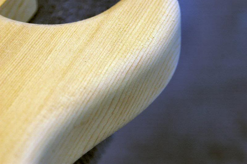  And after sanding the mechanical appearance will be gone, replaced with a nice smooth flowing curve. I’m spending so much time on the importance of smoothing the body, because it’s this kind of detail that separates the “off the rack” bargain guitar